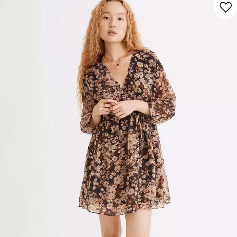 Madewell NWT Drawstring Faux-Wrap Mini Dress in Daisy Reverie